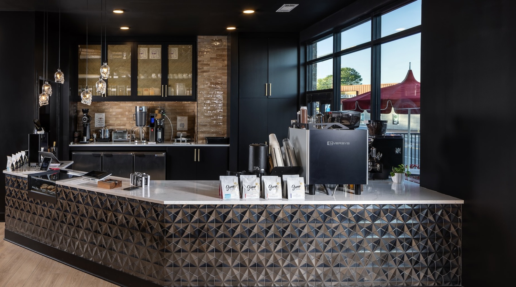 Groundfloor project coffee counter at Broadstone Berry Hill apartments in Nashville, TN, featuring an espresso machine.